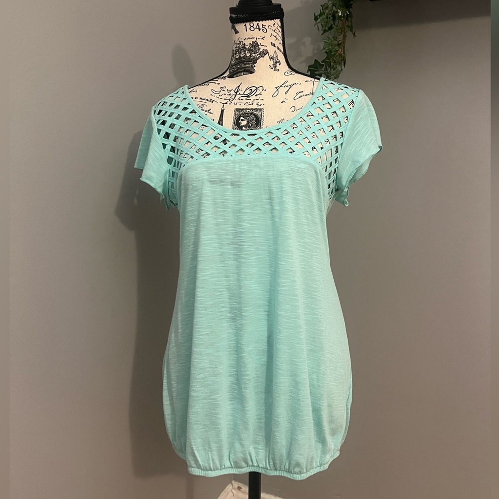 Maurices Teal Lattice Blouse Top Shirt